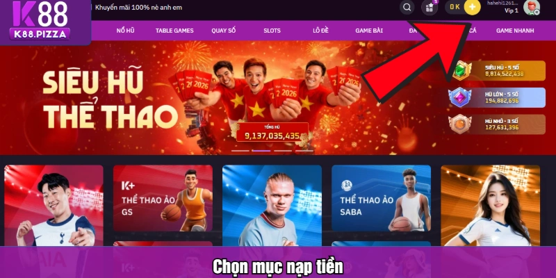 Chọn mục nạp tiền