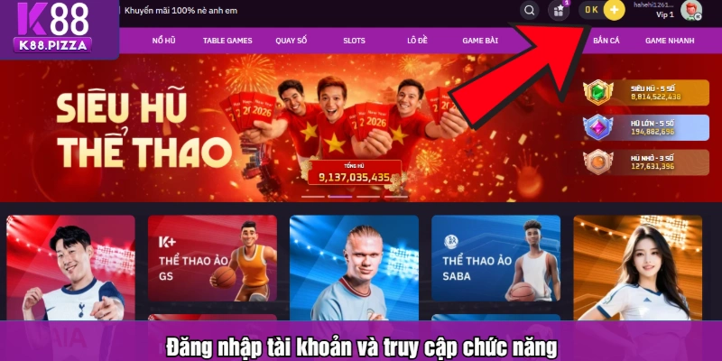 Đăng nhập tài khoản và truy cập chức năng
