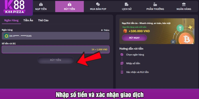 Nhập số tiền và xác nhận giao dịch