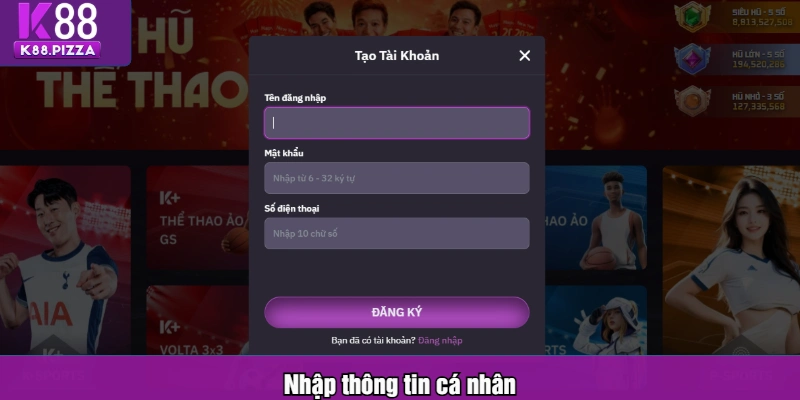 Nhập thông tin cá nhân đăng ký