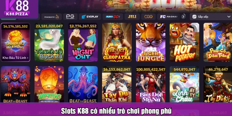 Slots K88 có nhiều trò chơi phong phú